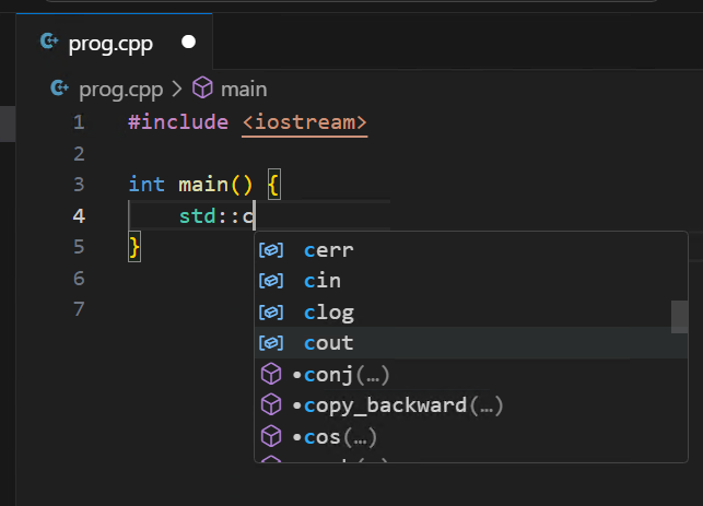 VS Code autocomplete suggestions