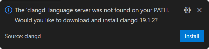 VS Code Clangd suggesting to install a language server