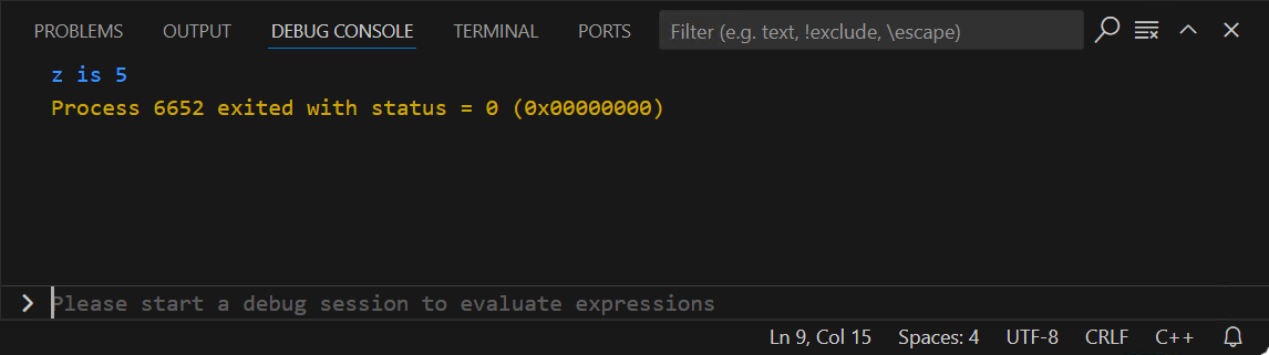 The debug console in VS Code