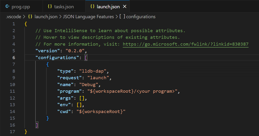 launch.json file in VS Code