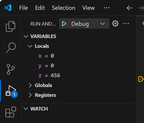 Local variables in VS Code during a debug session
