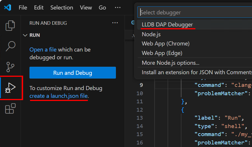 The Run and Debug button in VS Code