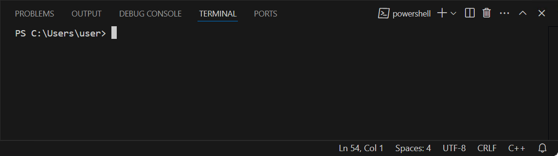 The terminal in VS Code