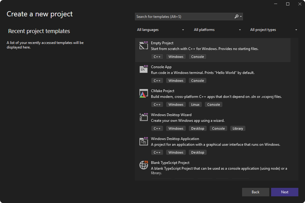 Visual Studio - Creating a Project